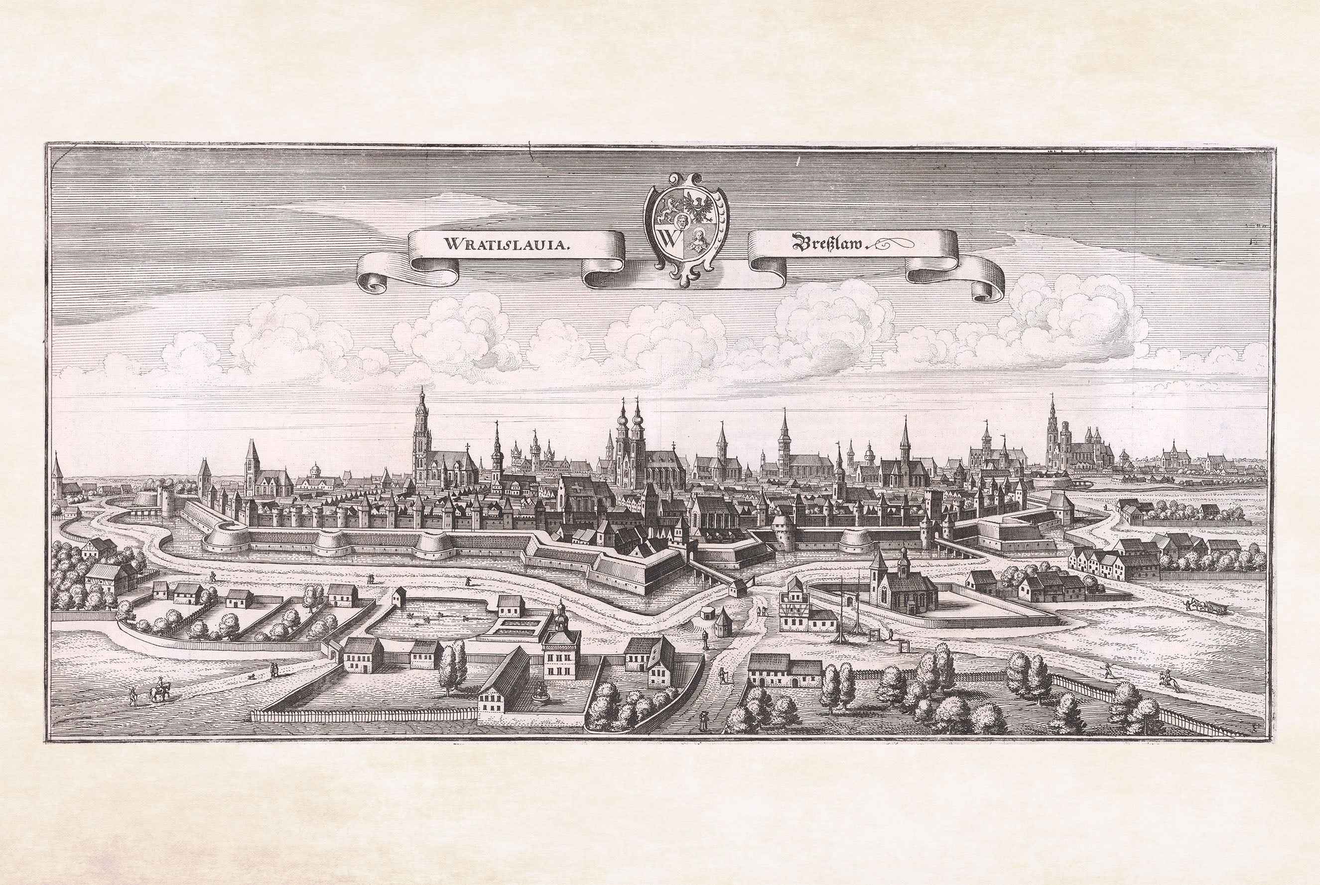1650 Wroclaw Map Poster - Breslau City Plan with Fortifications and Church Spires - Strategy Maps